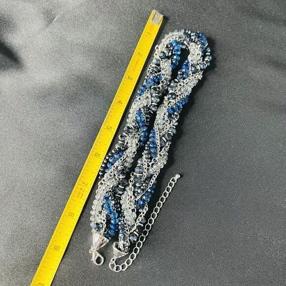 Vintage Necklace Midnight Blue Bling Multi Strand Faceted Beads Chain Wrap 1175 - Picture 10 of 11